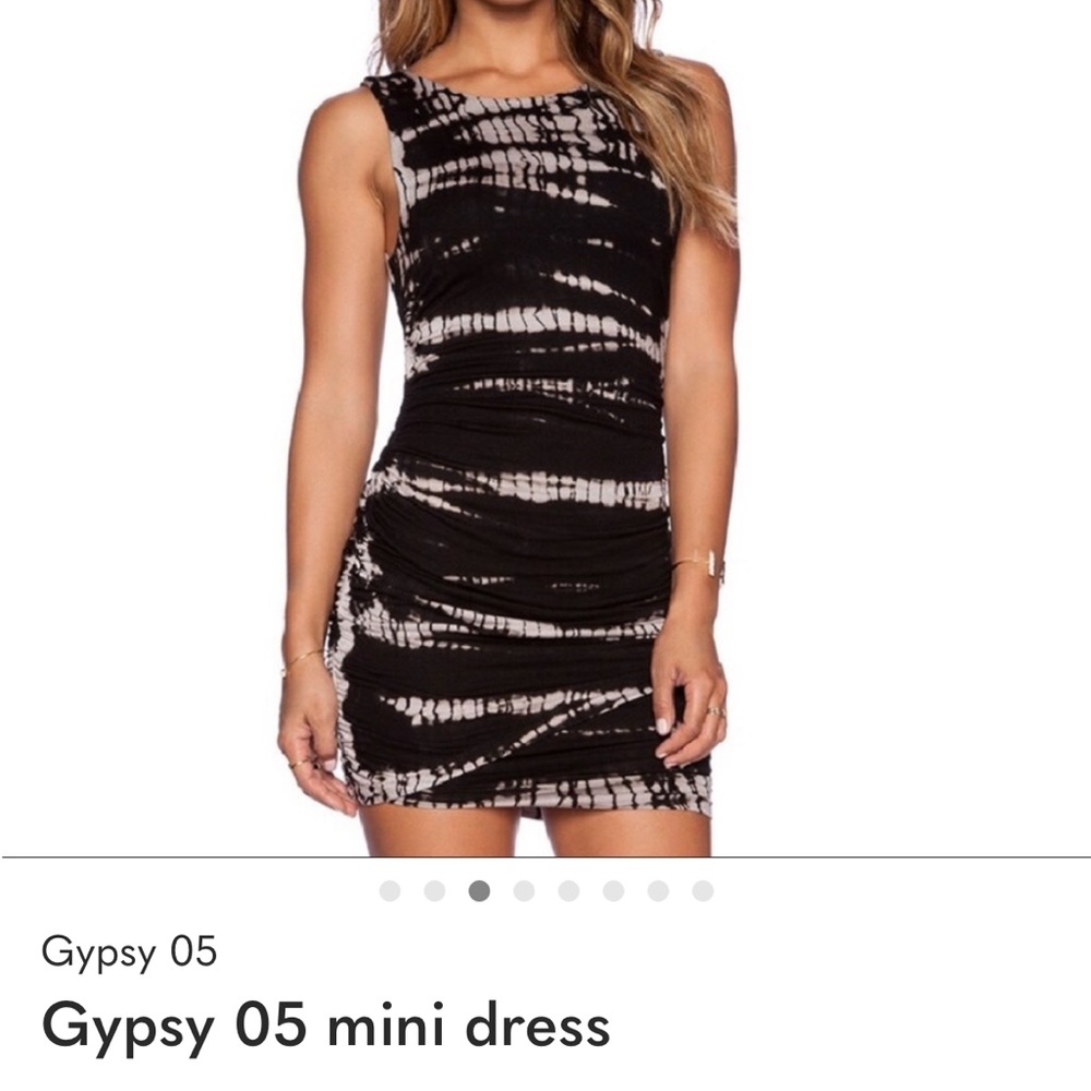 Gypsy 05 Black & White Tie-Dye Ruched Bodycon Mini Dress